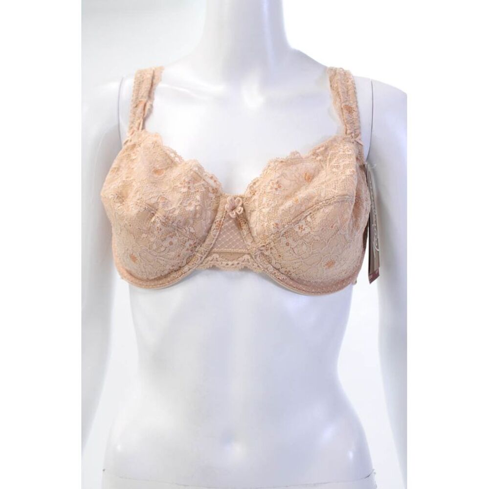Fayreform Womens Floral Lace Cup Flower Accent Underwire Bra Beige Size 34F